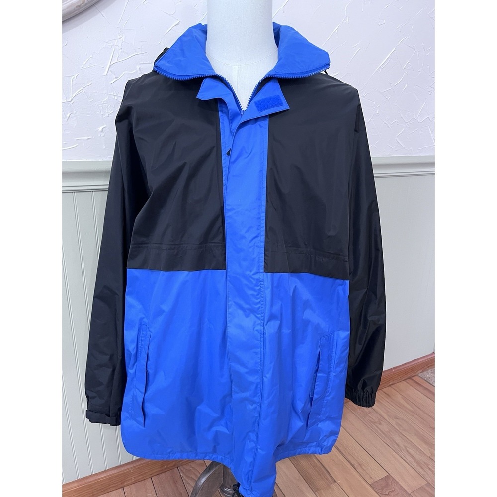 Vintage Bass Pro‎ Shop Nylon Blue Rain Jacket Windbreaker  2XL Breathable Hood